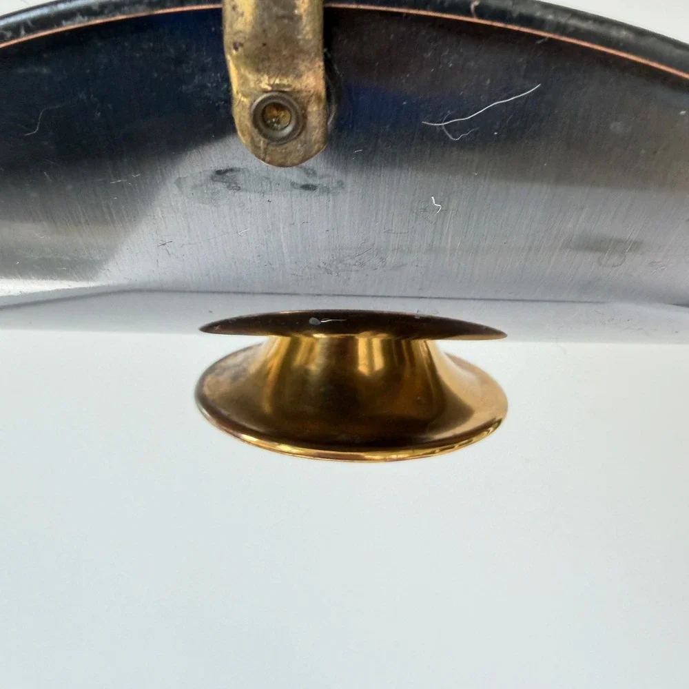 Vintage Mid Century Modern Mixed Metal Basket Brass Handle Pedestal Base Copper